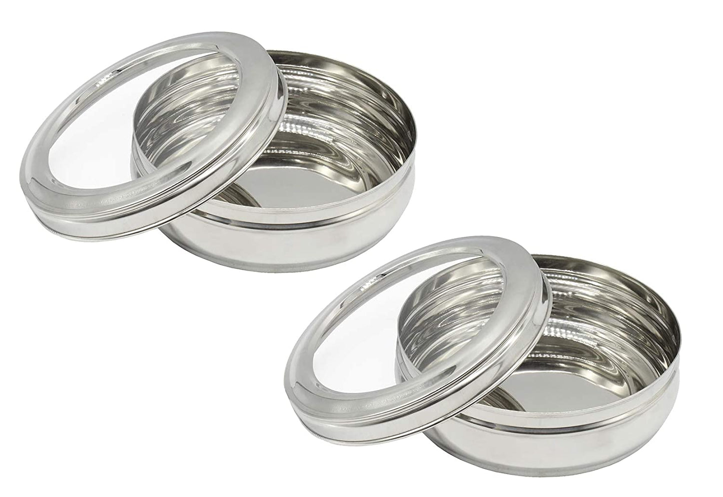 Stainless Steel See Through Lid Lunch Box | Dabba (14cm) 1200ml - Set of 2Pcs