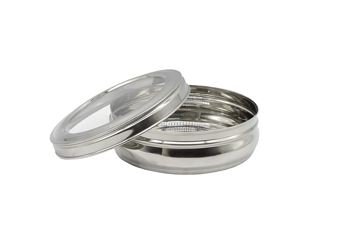 Stainless Steel See Through Lid Lunch Box | Dabba (14cm) 1200ml - Set of 2Pcs
