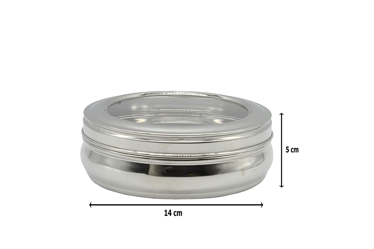 Stainless Steel See Through Lid Lunch Box | Dabba (14cm) 1200ml - Set of 2Pcs