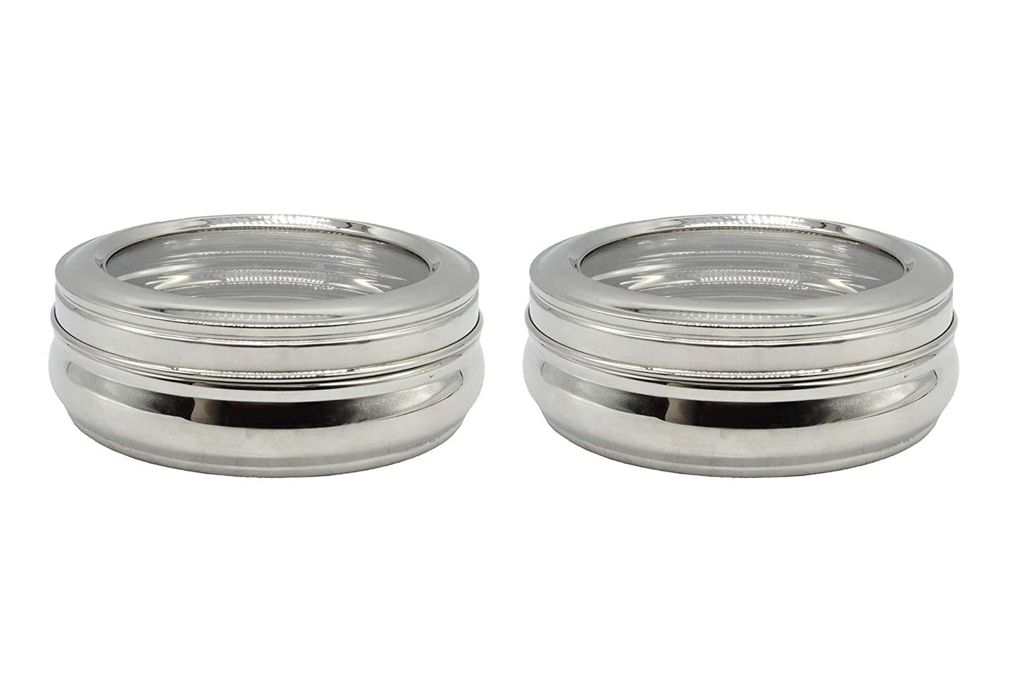 Stainless Steel See Through Lid Lunch Box | Dabba (14cm) 900ml - Set of 2Pcs
