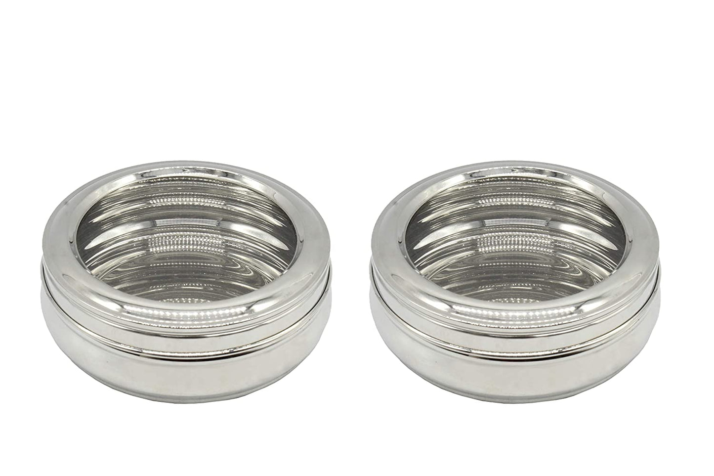 Stainless Steel See Through Lid Lunch Box | Dabba (14cm) 900ml - Set of 2Pcs