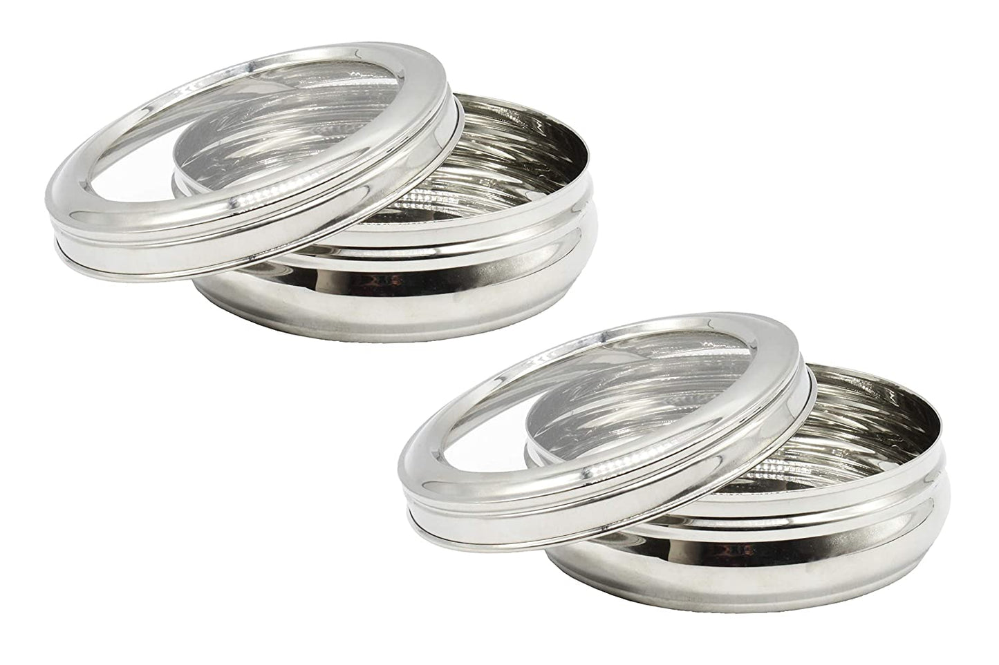 Stainless Steel See Through Lid Lunch Box | Dabba (14cm) 900ml - Set of 2Pcs