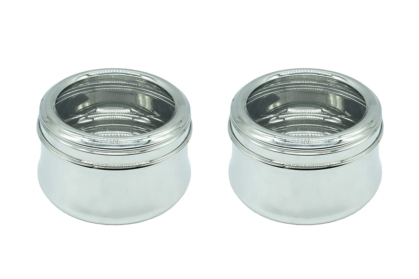 Stainless Steel See Through Lid Lunch Box | Dabba (15cm) 1200ml - Set of 2Pcs