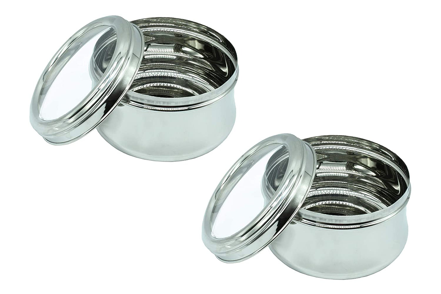Stainless Steel See Through Lid Lunch Box | Dabba (15cm) 1200ml - Set of 2Pcs