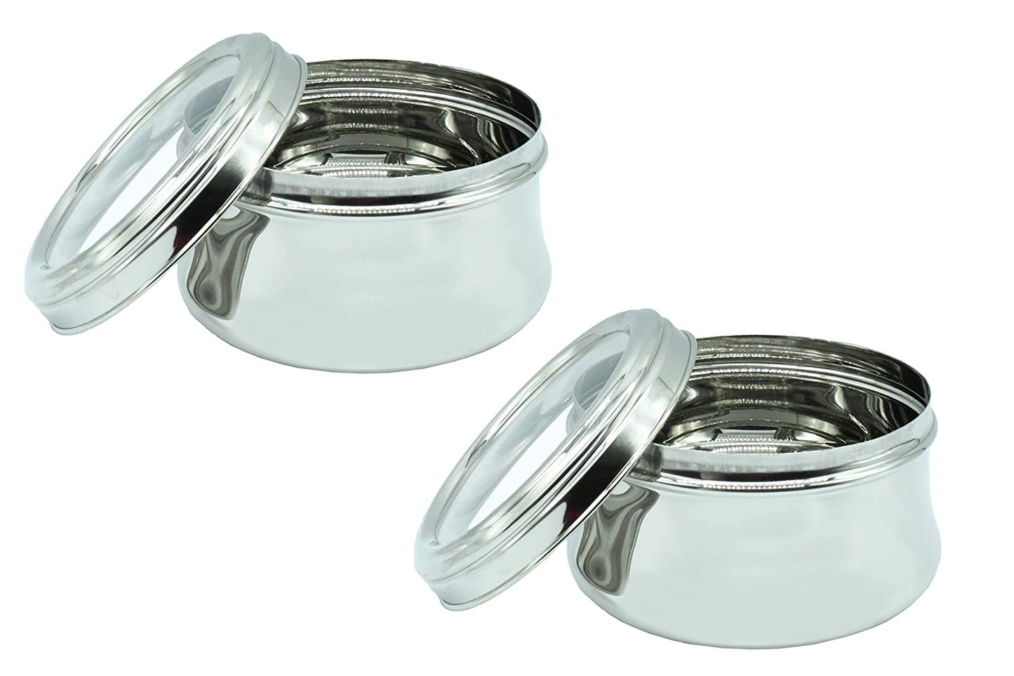 Stainless Steel See Through Lid Lunch Box | Dabba (15cm) 1200ml - Set of 2Pcs