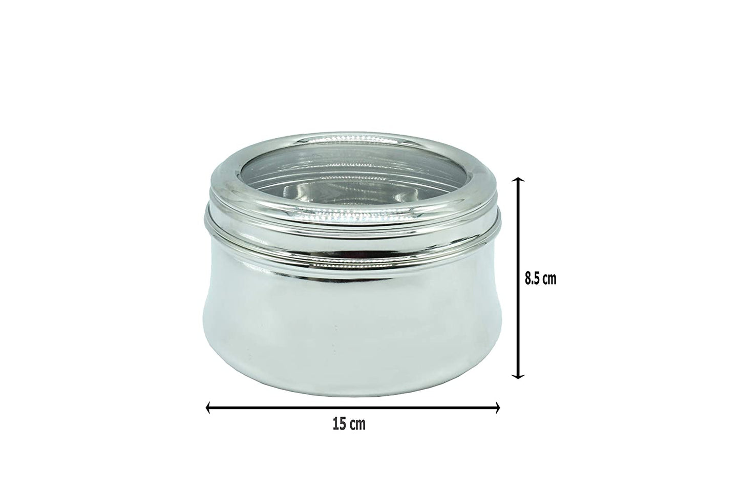 Stainless Steel See Through Lid Lunch Box | Dabba (15cm) 1200ml - Set of 2Pcs