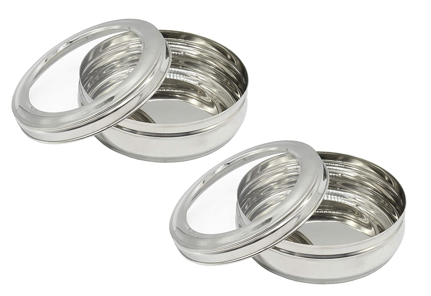 Stainless Steel See Through Lid Lunch Box | Dabba (16cm) 1250ml - Set of 2Pcs