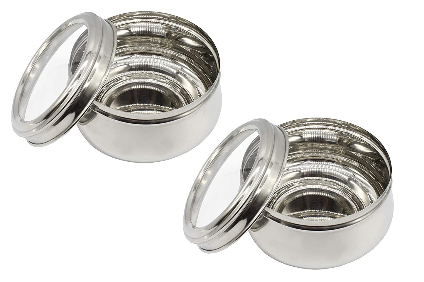 Stainless Steel See Through Lid Lunch Box | Dabba (17cm) 1500ml - Set of 2Pcs
