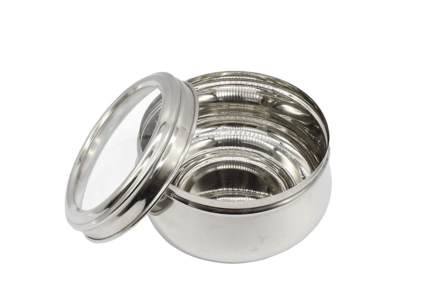 Stainless Steel See Through Lid Lunch Box | Dabba (17cm) 1500ml - Set of 2Pcs