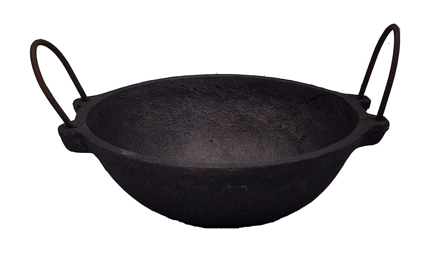 Pre-Seasoned Cast Iron Kadhai 7.5, 8 and 11.5 inches-Set of 3 (Induction Compatible)