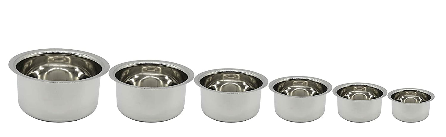 Stainless Steel Tope Set of 6 (10cm, 11cm, 12cm, 14cm, 15cm, 16cm) | Curved Bottom-No: 3
