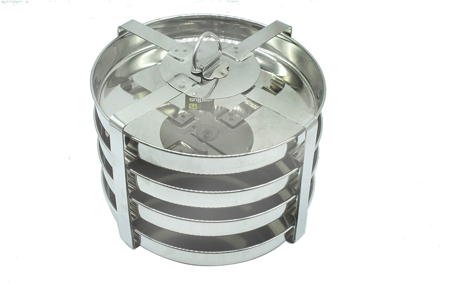 Stainless Steel Dhokla | Thattai Idli Stand for Pressure Cooker - 4 Plates (Wide)