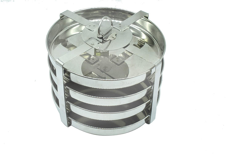 Stainless Steel Dhokla | Thattai Idli Stand for Pressure Cooker - 4 Plates (Wide)