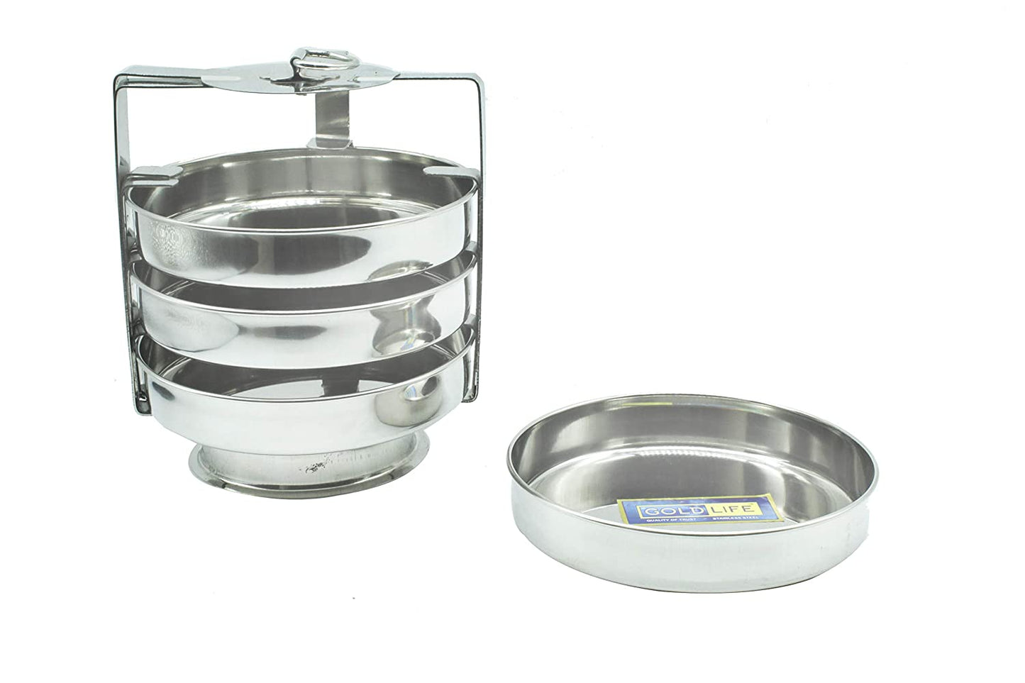 Stainless Steel Dhokla | Thattai Idli Stand for Pressure Cooker - 4 Plates (Tall)