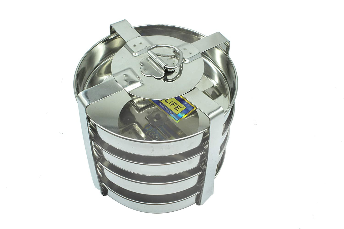 Stainless Steel Dhokla | Thattai Idli Stand for Pressure Cooker - 4 Plates (Tall)