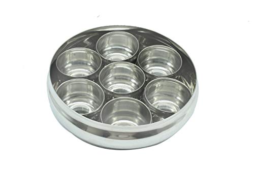 Stainless Steel Masala | Spice Dabba 7 Cups with Inner Plate Small - 20.5cm