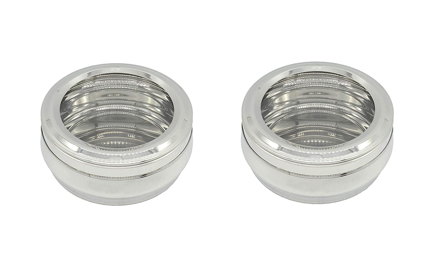 Stainless Steel See Through Lid Lunch Box | Dabba (18cm) 1400ml - Set of 2Pcs