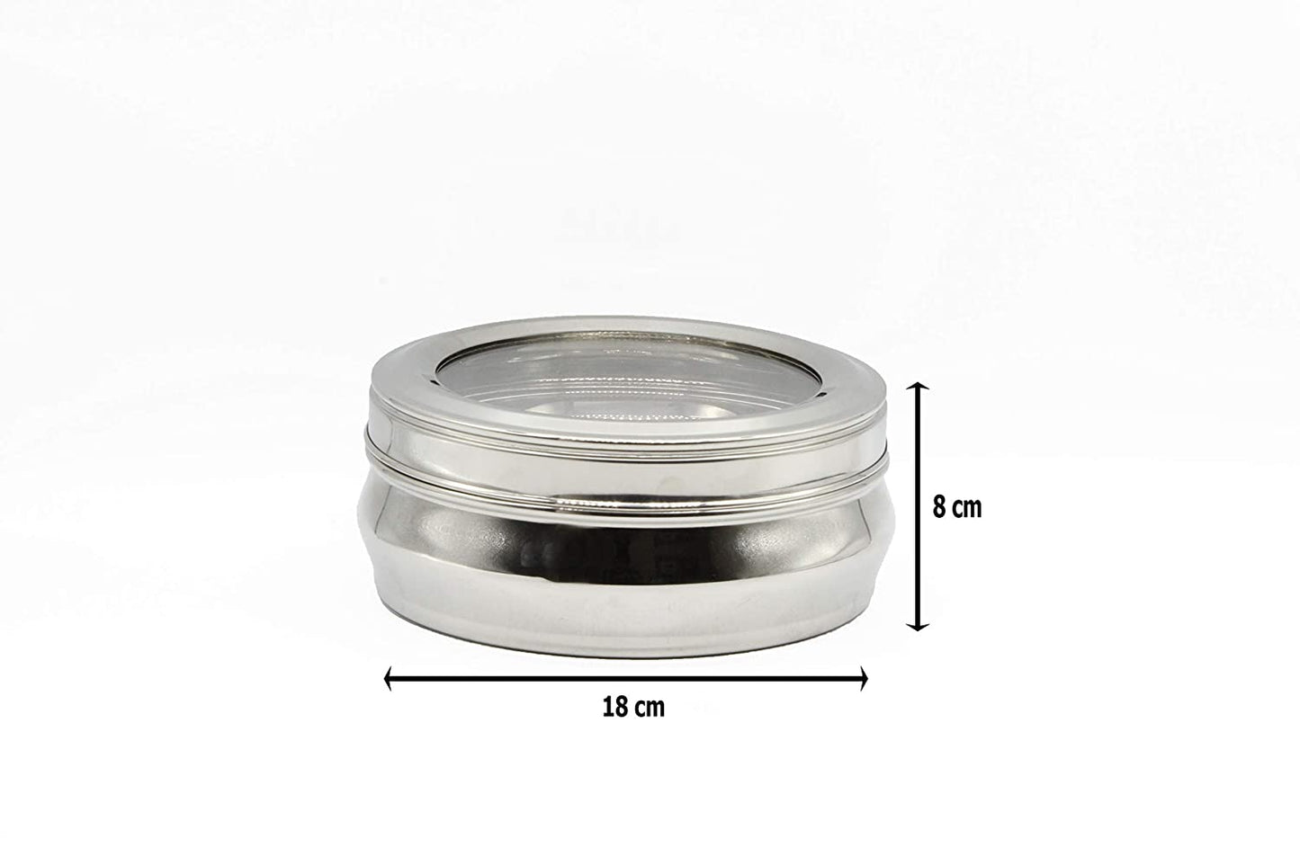 Stainless Steel See Through Lid Lunch Box | Dabba (18cm) 1400ml - Set of 2Pcs