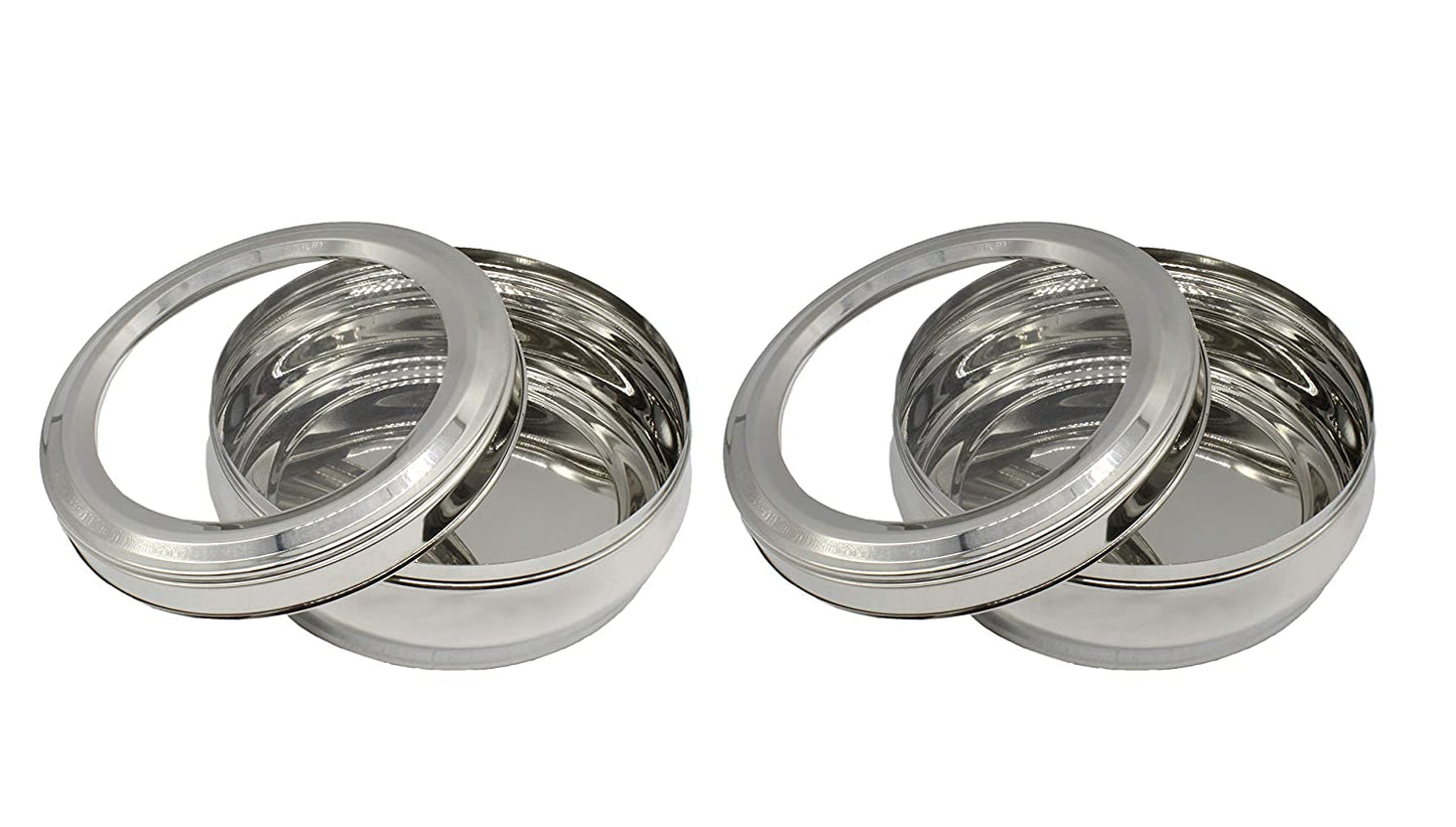 Stainless Steel See Through Lid Lunch Box | Dabba (18cm) 1400ml - Set of 2Pcs