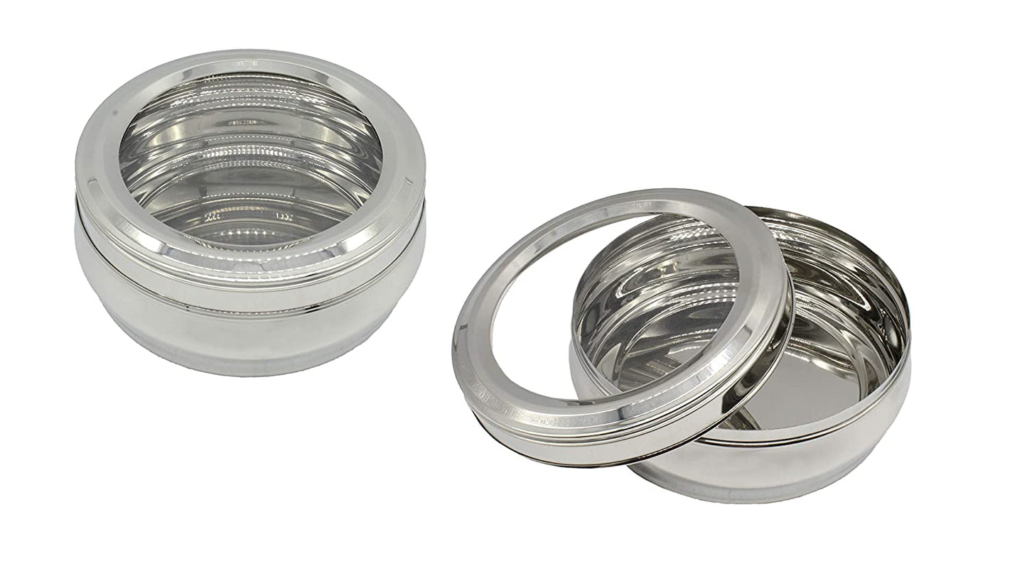 Stainless Steel See Through Lid Lunch Box | Dabba (18cm) 1400ml - Set of 2Pcs