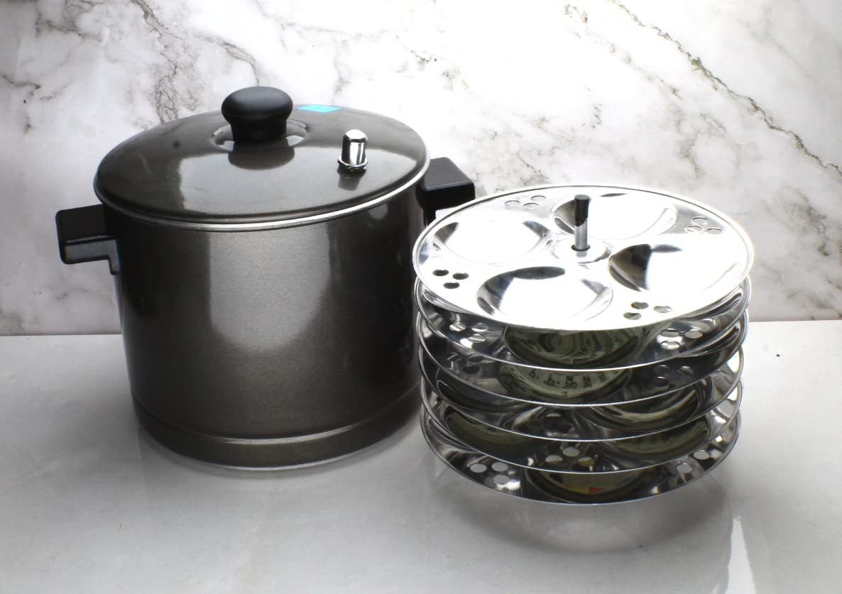 Black Aluminium Idli Cooker | Steamer | Maker (24 idlies | 6 Plates)