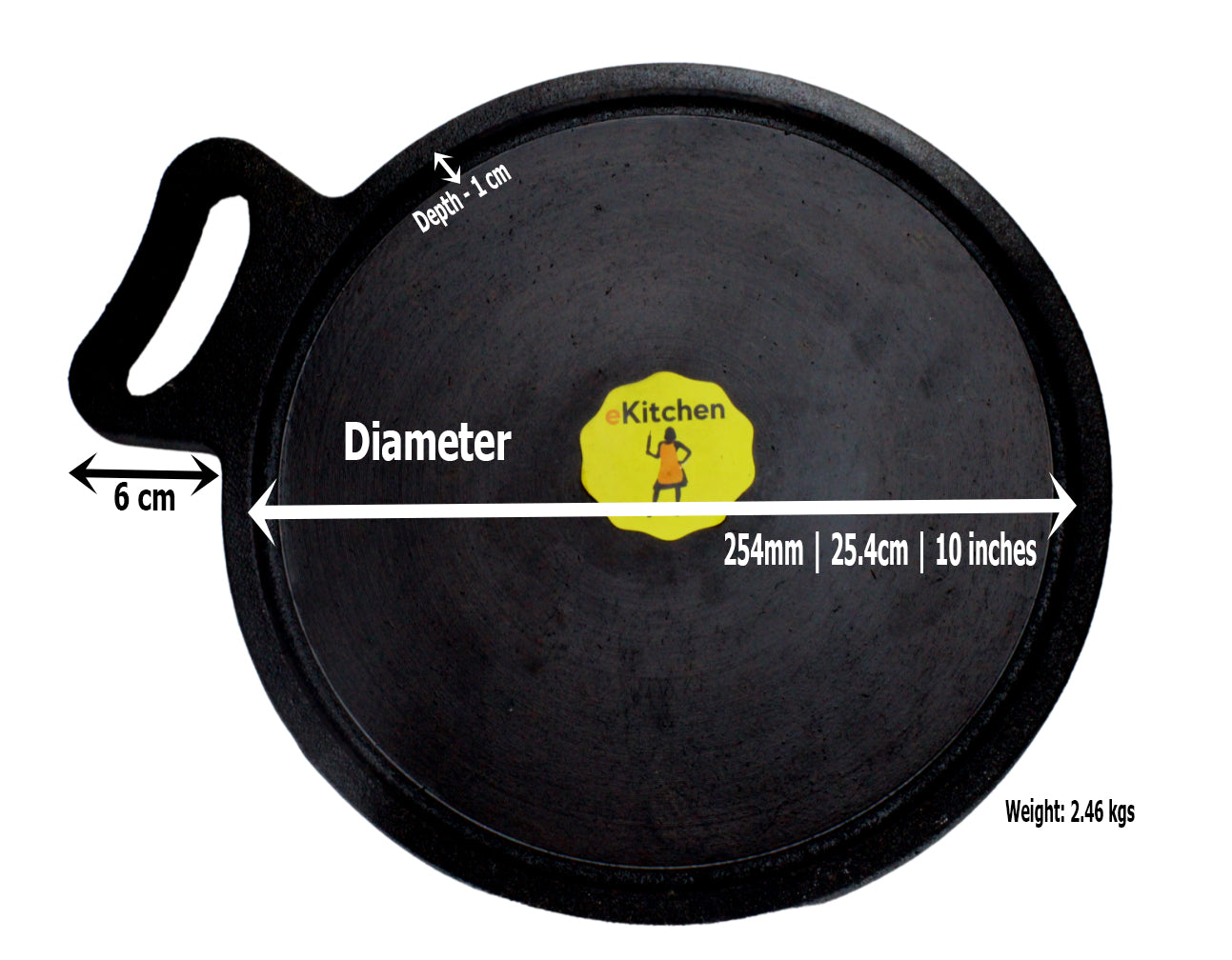 eKitchen Pre-Seasoned Cast Iron Dosa Tawa - 10 inches