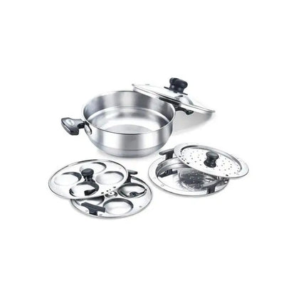 Prestige Stainless Steel Induction Base Multi-Kadai with Glass Lid 220mm (Dhokla Plate, Patra Plate, Idli Plates) - 36016