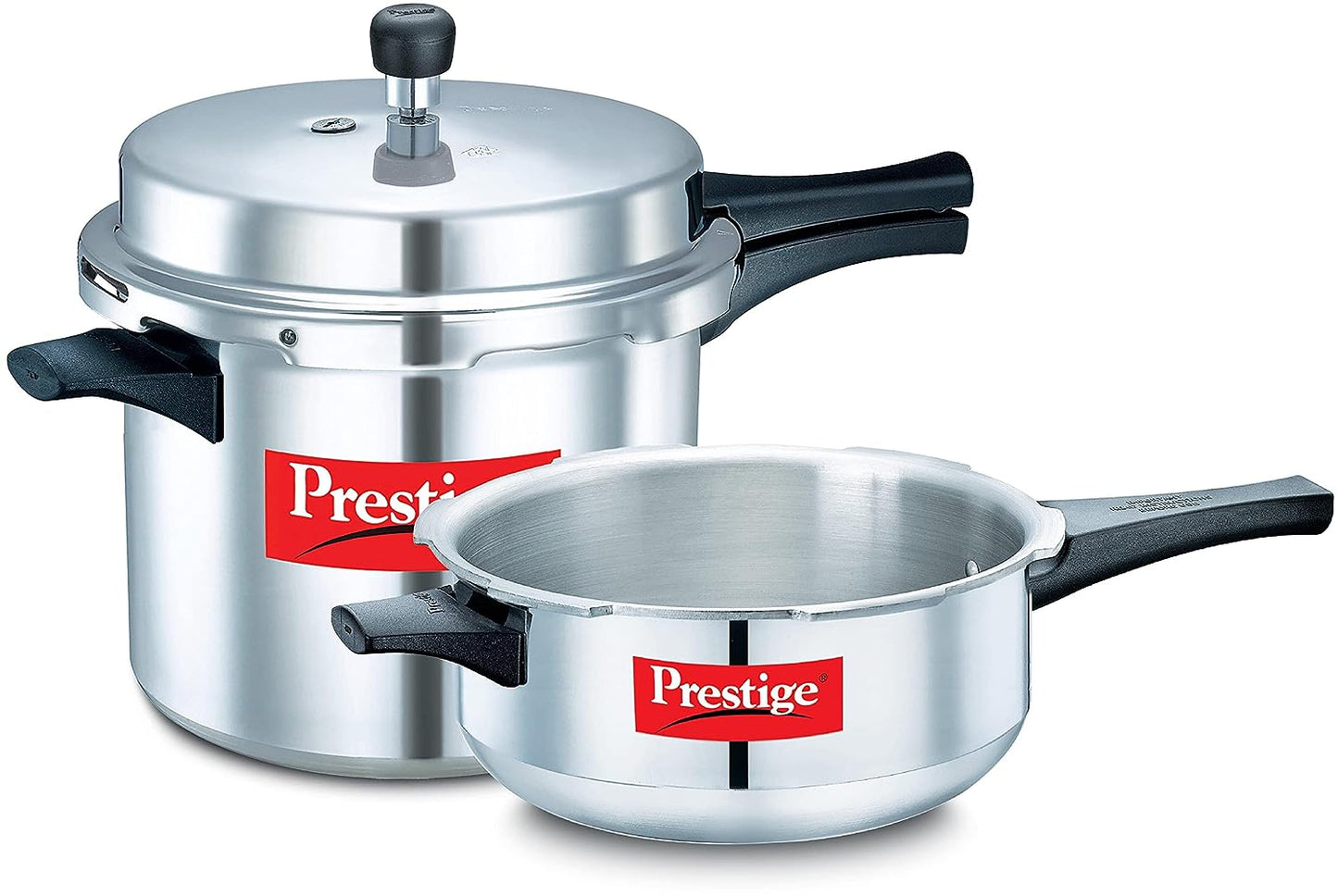 Prestige Popular Aluminium Pressure Cooker 5.5 Litres & Junior Deep Pan Body Pressure Cooker Without Lid 2.5 Litres - 10100
