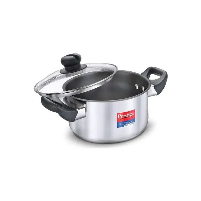 Prestige Platina Non-stick Stainless Steel Unique Impact Forged Bottom Casserole with Glass Lid 220mm - 36336