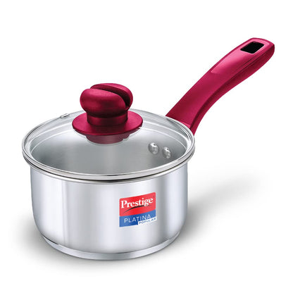 Prestige Platina Popular Stainless Steel Unique Impact Forged Bottom Sauce Pan with Glass Lid 140mm - 36881