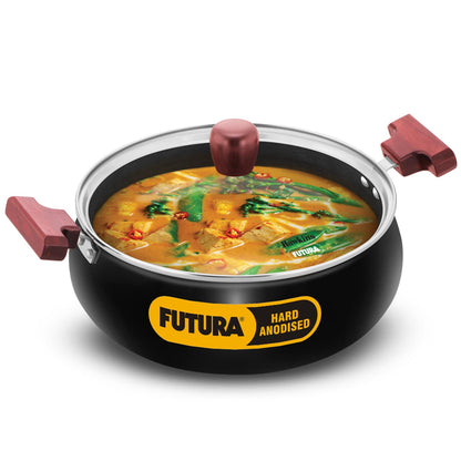 Hawkins Futura Hard Anodised Cook n Serve Handi With Glass Lid 5 Litres | 26cm, 3.25mm, Induction Base - IACH 50G