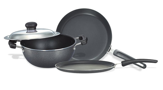 Prestige Omega Select Plus Residue Free Non-Stick Kitchen Set, 3-Pieces (Omni Tawa 27.5cm, Fry Pan 25cm, Kadai With Lid 25cm) - 30735