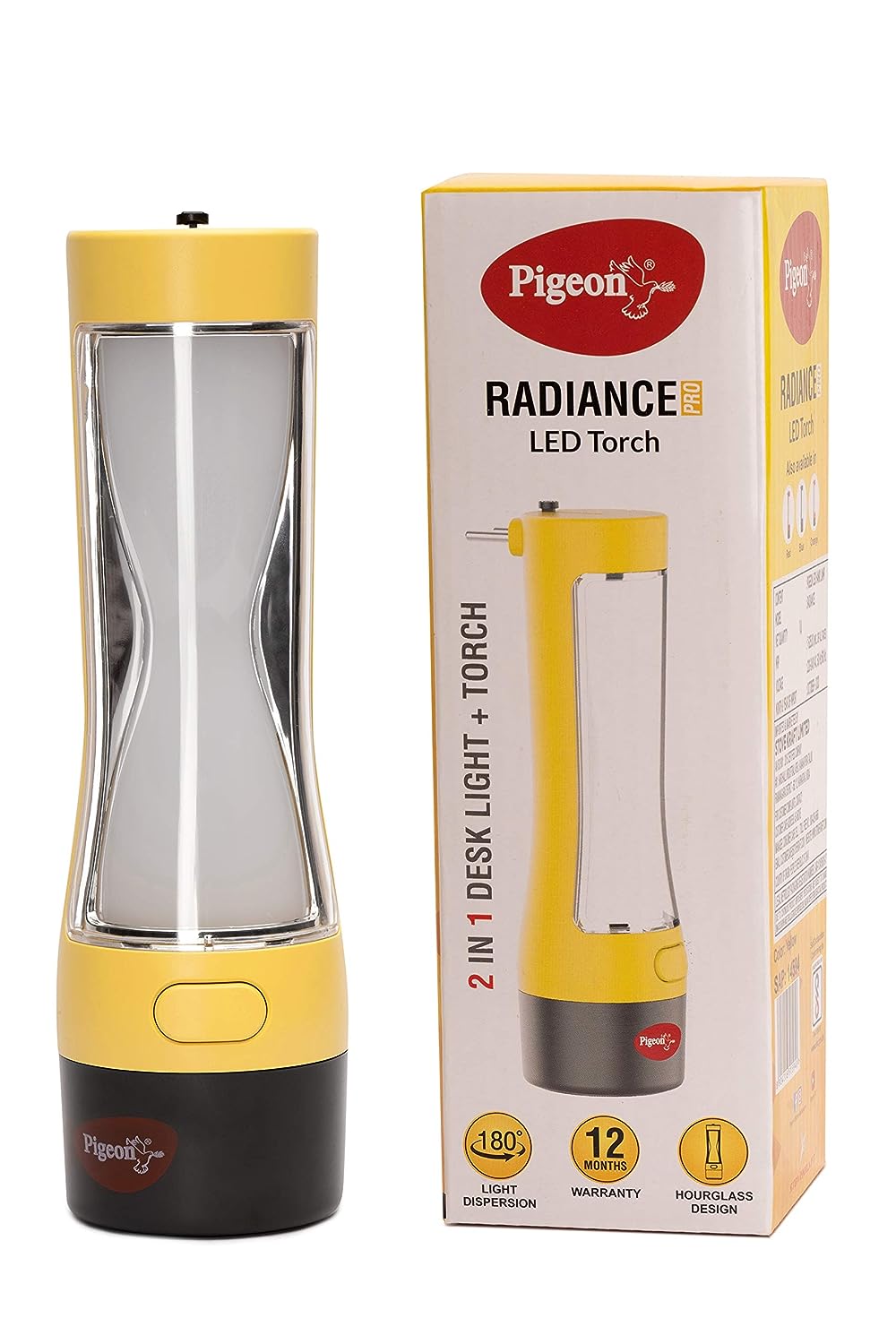 Pigeon Radiance Pro Desk + Torch Emergency Lamp with Battery 1200mAH, Yellow - 14594