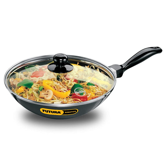 Hawkins Futura Non-stick Flat Bottom Deep Stir Fry Pan With Glass Lid 2 Litres | 26 cms, 3.25mm - NDL 20G