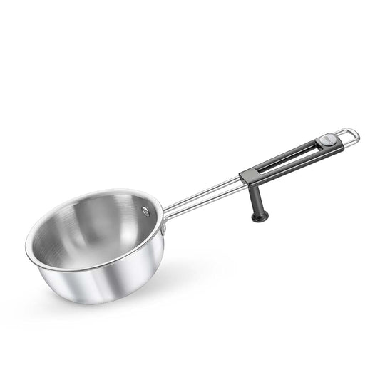 Prestige Tri-ply Splendor Tadka Pan 13 cm 550ml Stainless Steel Cookware | Induction Compatible (Silver, in-Build Stand, Heat Resistant Handle) - 38145