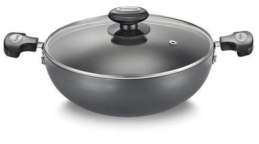 Prestige Hard Anodised Plus Gas and Induction Compatible Kadai with Glass Lid, 200 mm - 36863