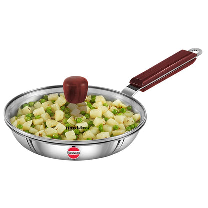 Hawkins Triply Stainless Steel Induction Base Fry Pan With Glass Lid 22cm - SSF 22G