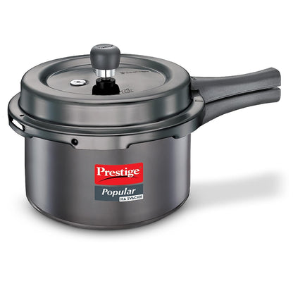 Prestige Popular Svachh Hard Anodised Pressure Cooker 3.0 Litres, Black, Deep Lid-Controls Spillage - 20335