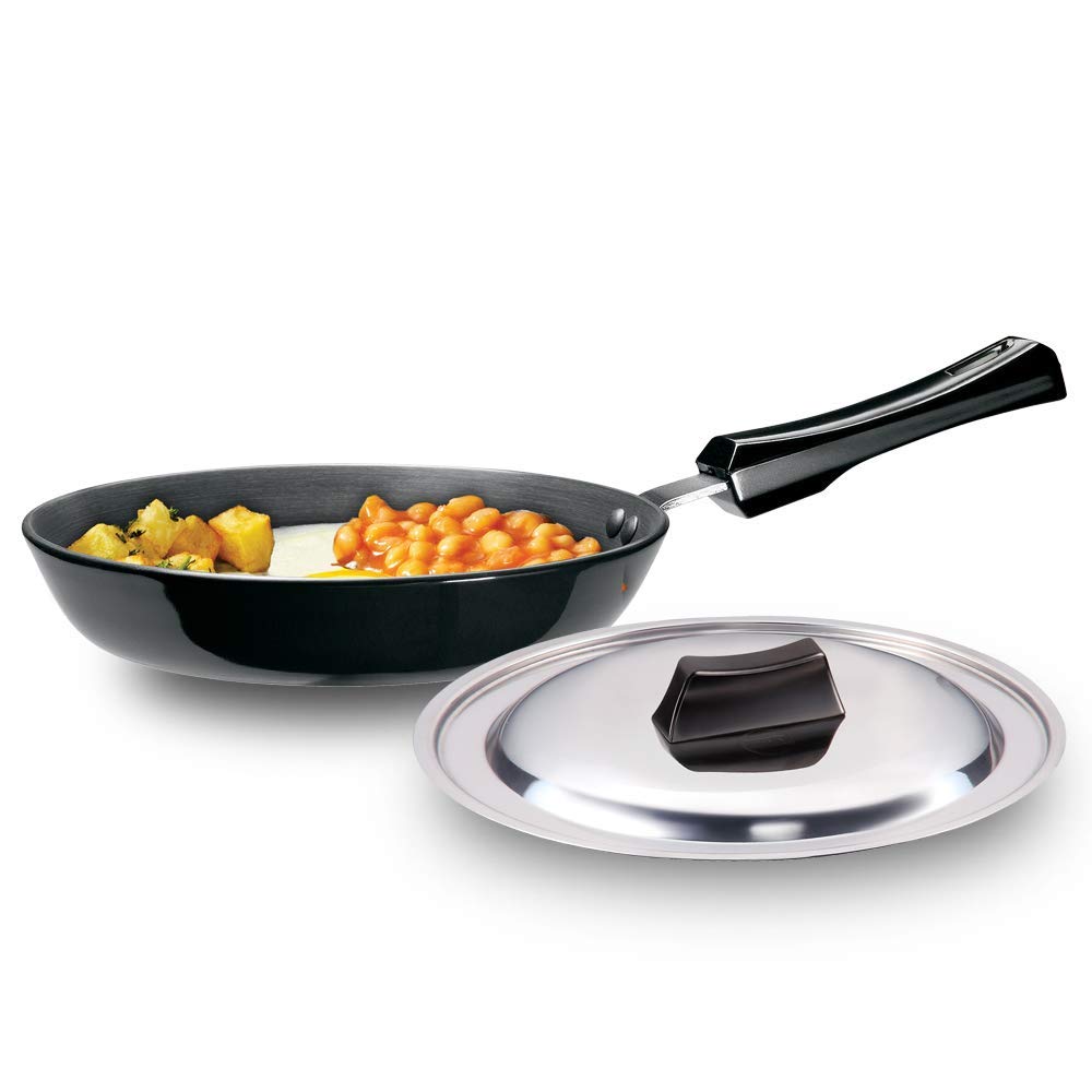 Hawkins Futura Hard Anodised Fry Pan With Stainless Steel Lid 22 cms | 4.06mm, Induction Base - IAF 22S