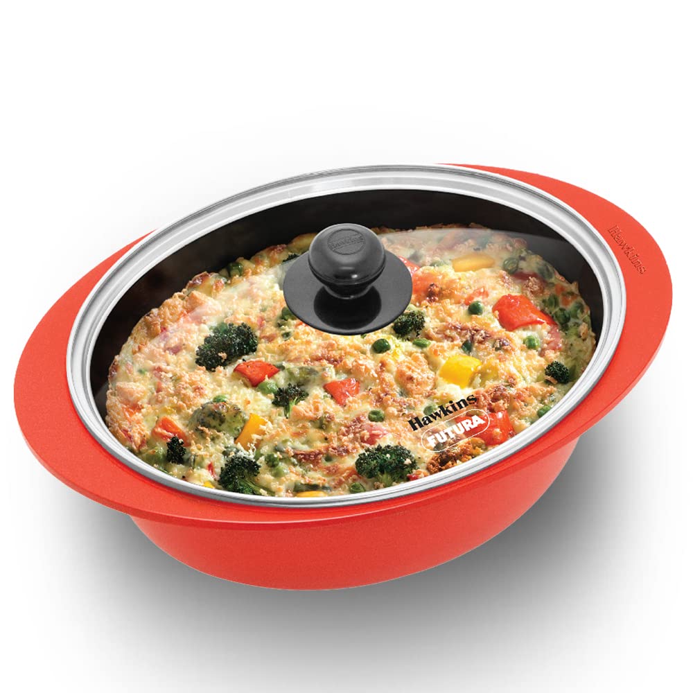 Hawkins Die-cast Nonstick Dutch Oven | Biryani Pot | Cooking Pot With Glass Lid 3 Litres, Red - DCDO3