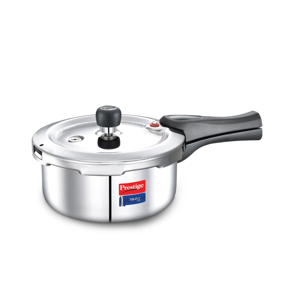 Prestige Svachh Triply Outer Lid Pressure Cooker with Unique Deep Lid for Spillage Control 2 Litres, 304 Stainless Steel Inner Surface, Thick Gauge Aluminium - 20701