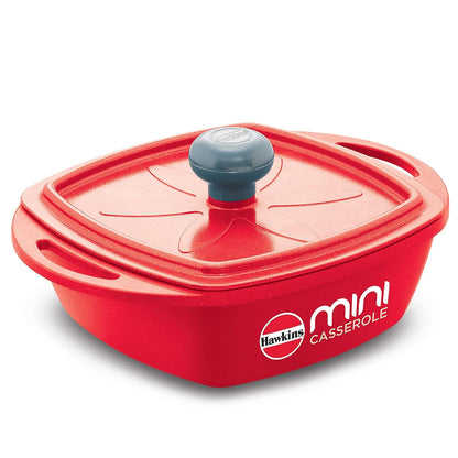 Hawkins Die-Cast Mini Casserole With Lid 0.75 Litres, Square Shaped Die-Cast pan for Cooking, Reheating, Serving and Storing, Red - MCSR75