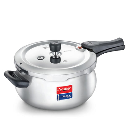 Prestige 3 Litre Svachh Tri-Ply handi pressure cooker Outer Lid | Deep Lid for spillage control | Metallic Safety Plus | 5 years warranty - 20706