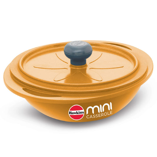 Hawkins Die-Cast Mini Casserole With Lid 0.75 Litres, Round Shaped Die-Cast pan for Cooking, Reheating, Serving and Storing, Yellow - MCRY75