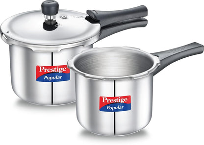 Prestige Popular Stainless Steel Combi Pack 5 Litres +3 Litres Pressure Cooker - 20672