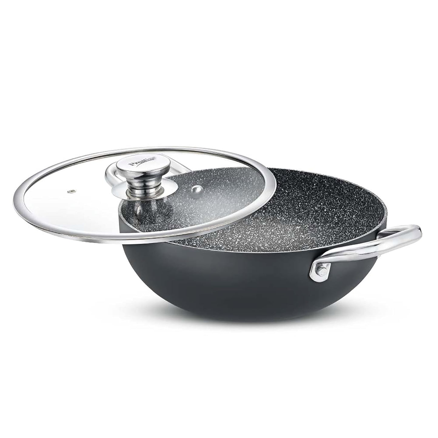 Prestige Durastone Hard Anodised Non-Stick Deep Kadai with Glass Lid | 6 layers extra durable stone finish | No harmful chemicals | Induction compatible | SS Stay cool handles