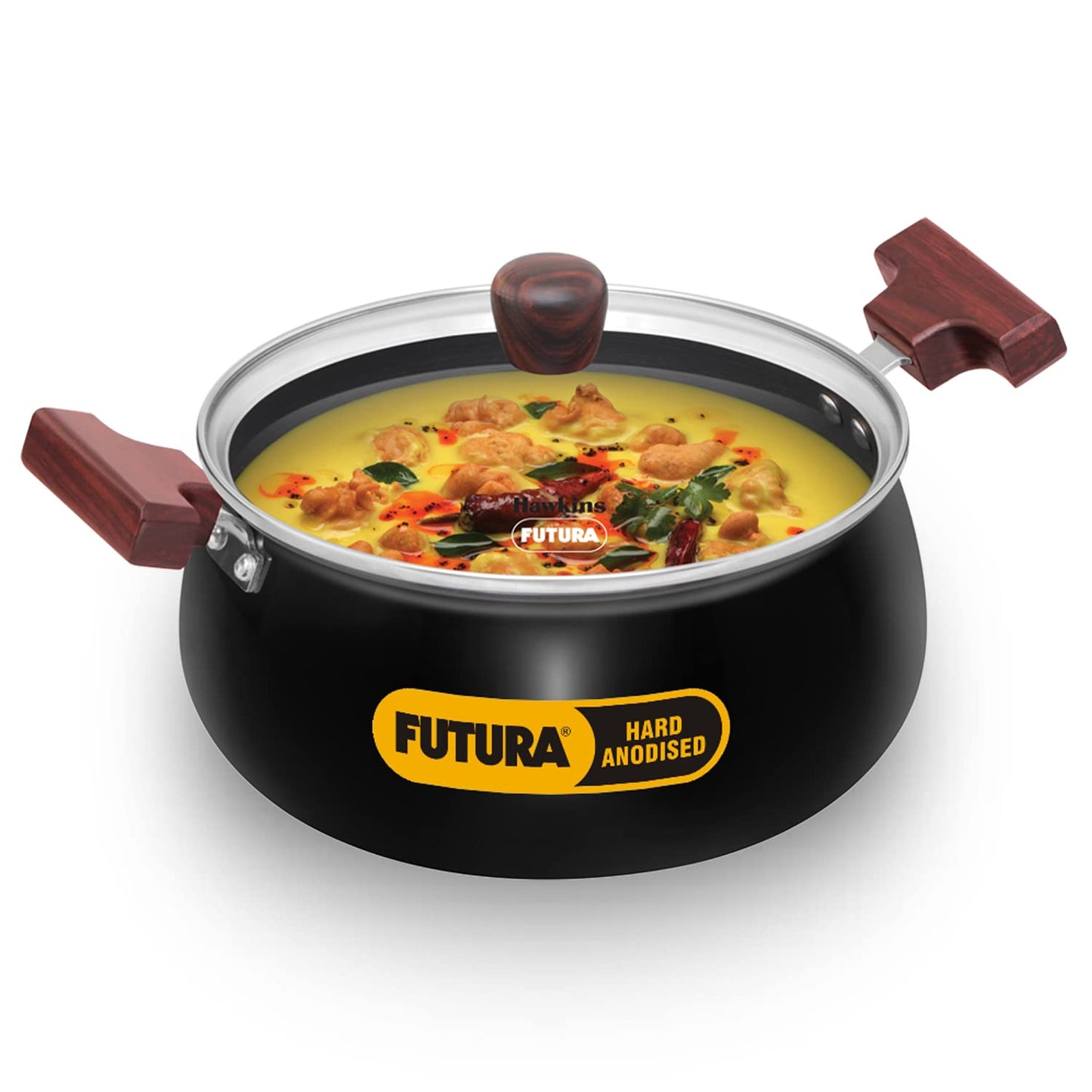 Hawkins Futura Hard Anodised Cook n Serve Handi With Glass Lid 3 Litres | 22cm, 3.25mm, Induction Base - IACH 30G