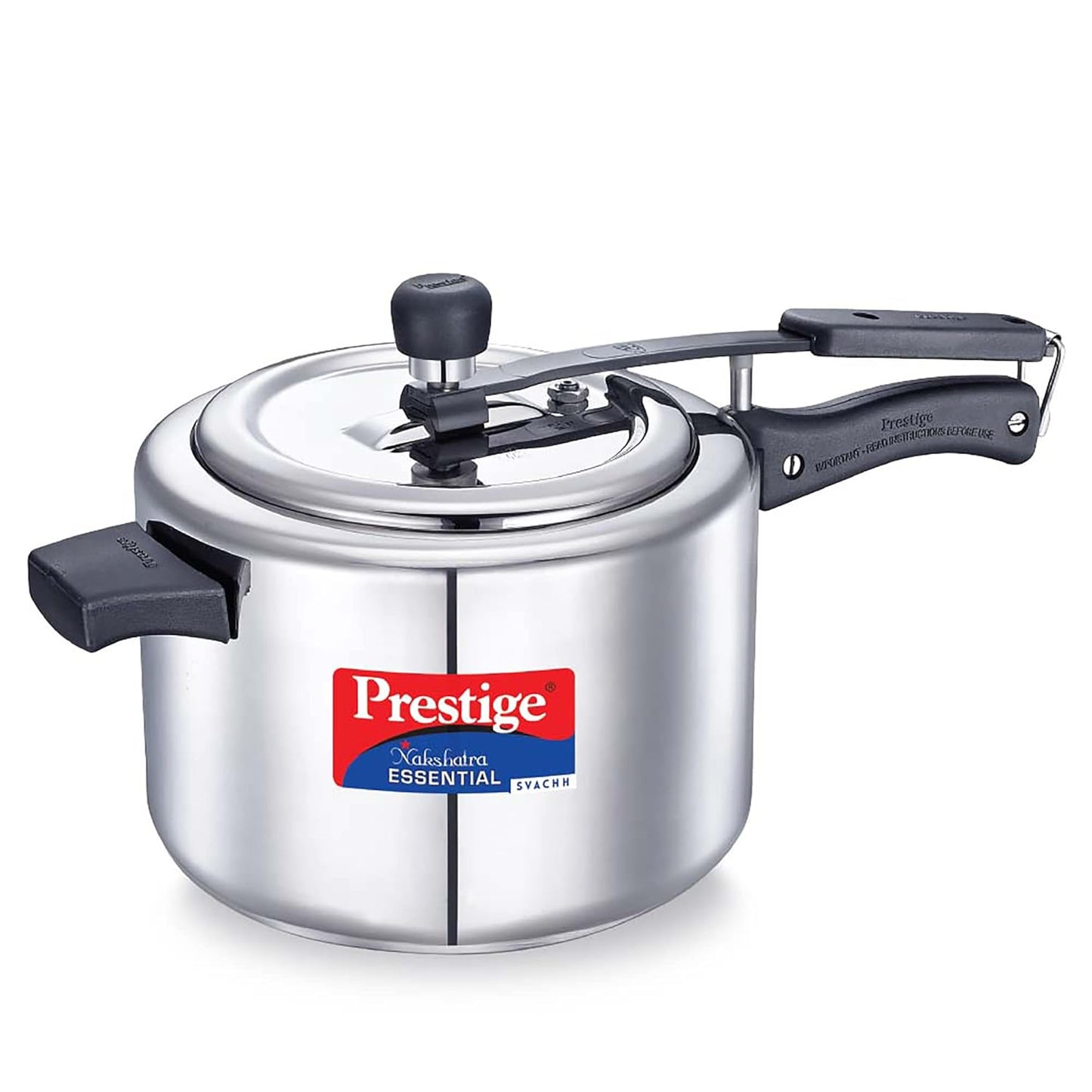 Prestige Nakshatra Essential Svachh Stainless Steel Pressure Cookers 5 Litres, Silver, Tri-Ply Bottom, Inner Lid - 20538