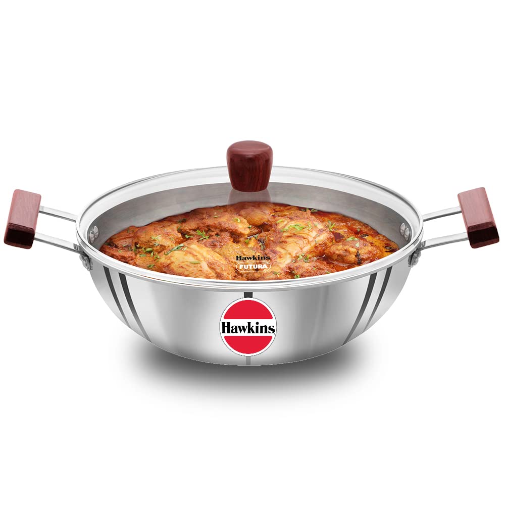 Hawkins Triply Stainless Steel Deep Kadhai 5 Litres | 30cms, Flat Bottom Induction Base - SSK 50G