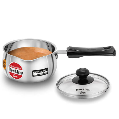 Hawkins 1 Litre Tpan With Glass Lid, Stainless Steel Tea Pan, Induction Base Sauce Pan, Chai Pan, Small Pan - SST10G